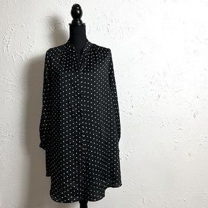 Dress black white dots  button down blouse dress